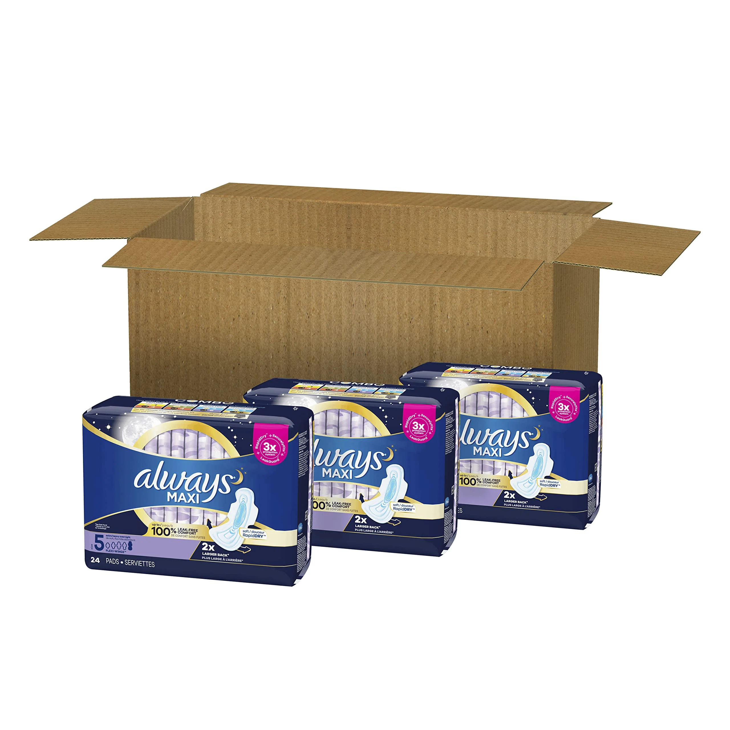 Always Maxi Overnight Pads with Wings, Size 5, Extra Heavy Overnight, Unscented, 72 Count - Image 2