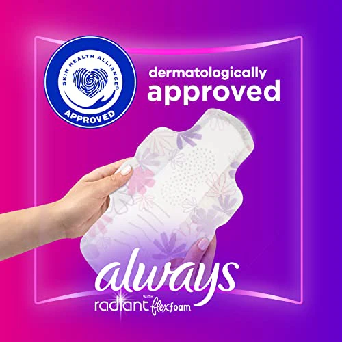 Always Radiant Feminine Pads For Women, Size 3 Extra Heavy Absorbency, With Flexfoam, With Wings, Light Clean Scent, 22 Count x 3 Packs (66 Count Total) - Image 5