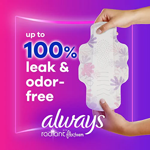 Always Radiant Feminine Pads For Women, Size 3 Extra Heavy Absorbency, With Flexfoam, With Wings, Light Clean Scent, 22 Count x 3 Packs (66 Count Total) - Image 7
