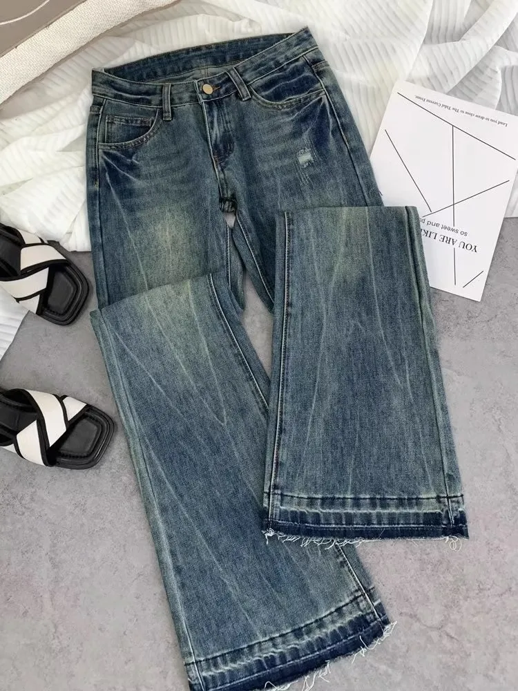 American retro low-waisted jeans female autumn new embroidery old casual fashion temperament slim Joker bell bottoms. - Image 15