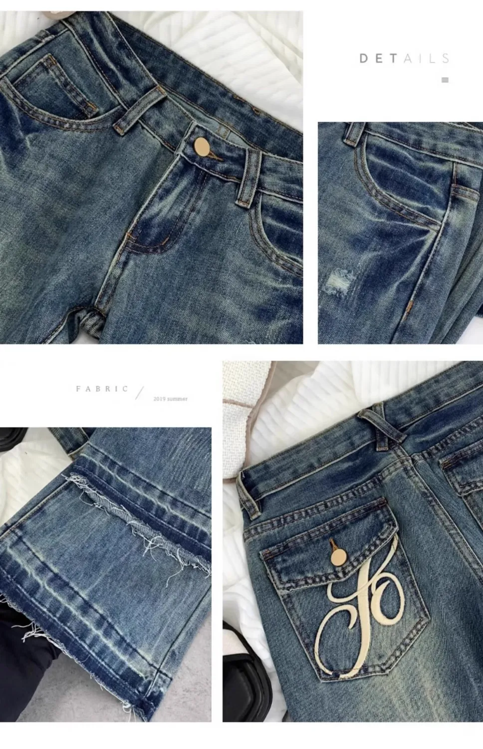 American retro low-waisted jeans female autumn new embroidery old casual fashion temperament slim Joker bell bottoms. - Image 24