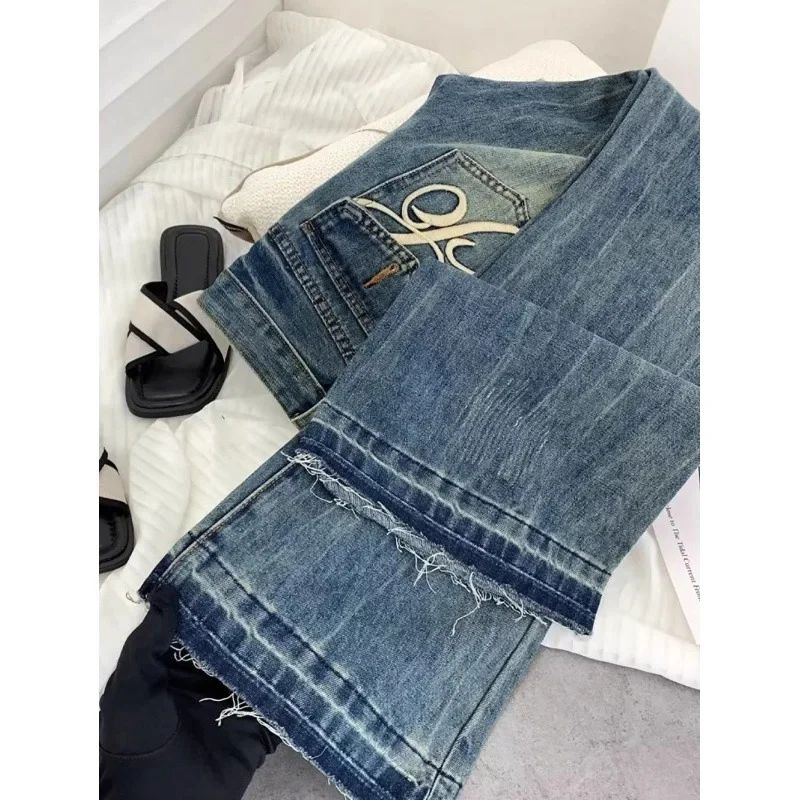 American retro low-waisted jeans female autumn new embroidery old casual fashion temperament slim Joker bell bottoms. - Image 3