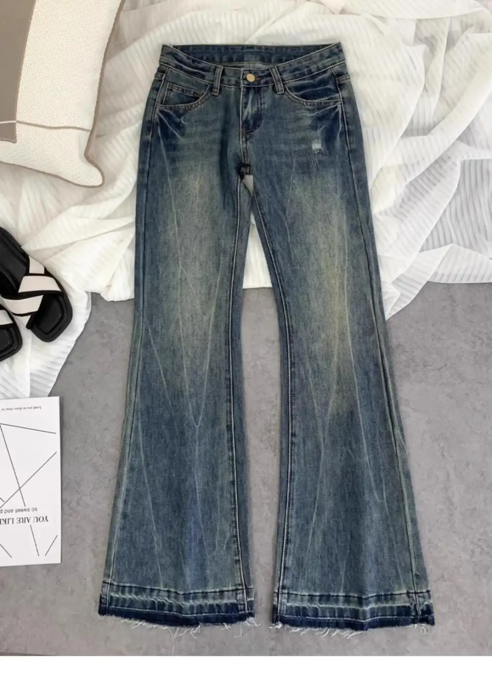 American retro low-waisted jeans female autumn new embroidery old casual fashion temperament slim Joker bell bottoms. - Image 36