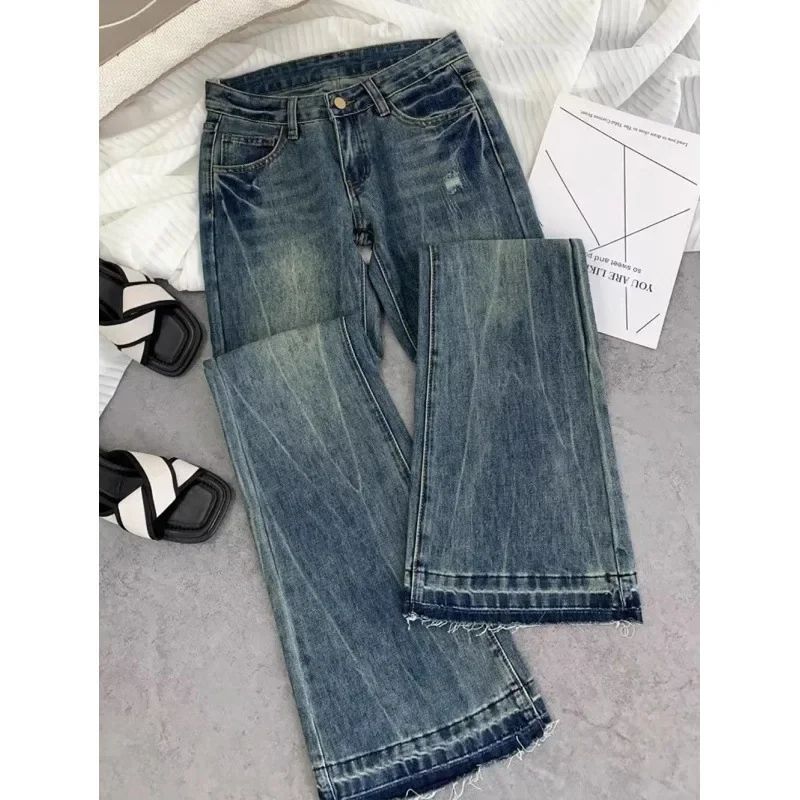 American retro low-waisted jeans female autumn new embroidery old casual fashion temperament slim Joker bell bottoms. - Image 4