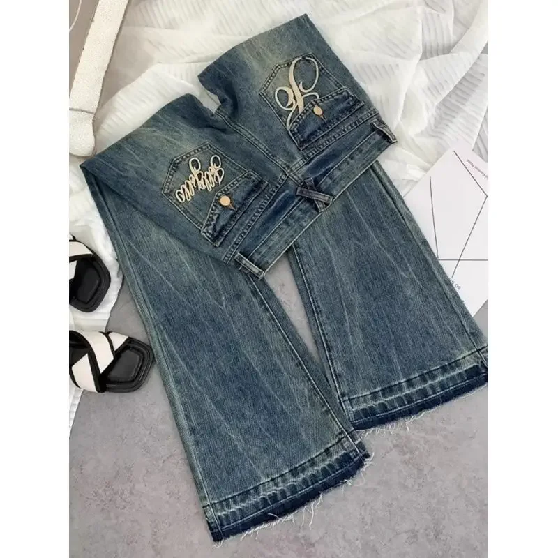 American retro low-waisted jeans female autumn new embroidery old casual fashion temperament slim Joker bell bottoms. - Image 41