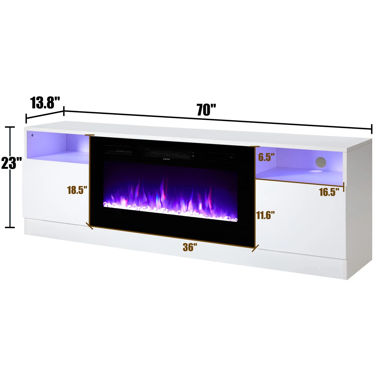 Amerlife TV Stand with Fireplace, LED Light Entertainment Center with 36" Electric Fireplace, 70" Modern Wood Entertainment Stand with Highlight Storage Cabinet for TVs up to 80", White & Black - Image 2