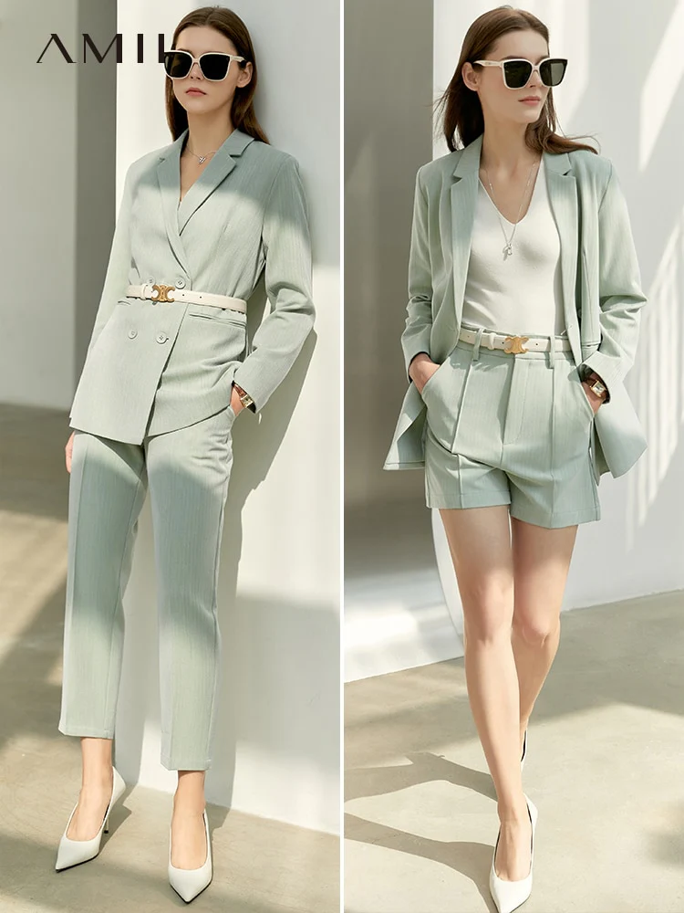 Amii Minimalism Spring Office Lady Blazer Women Jacket Lace V-neck Tank Tops High Waist Pants Separately Female Blazers 12060909 - Image 17