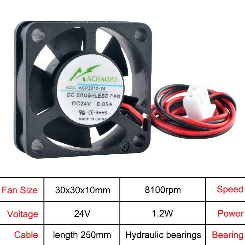ANCHAOPU ACP3010 3cm 30mm fan 30x30x10mm DC5V/12V/24V 2pin Micro axial flow fan cooling fan for power printers - Image 6