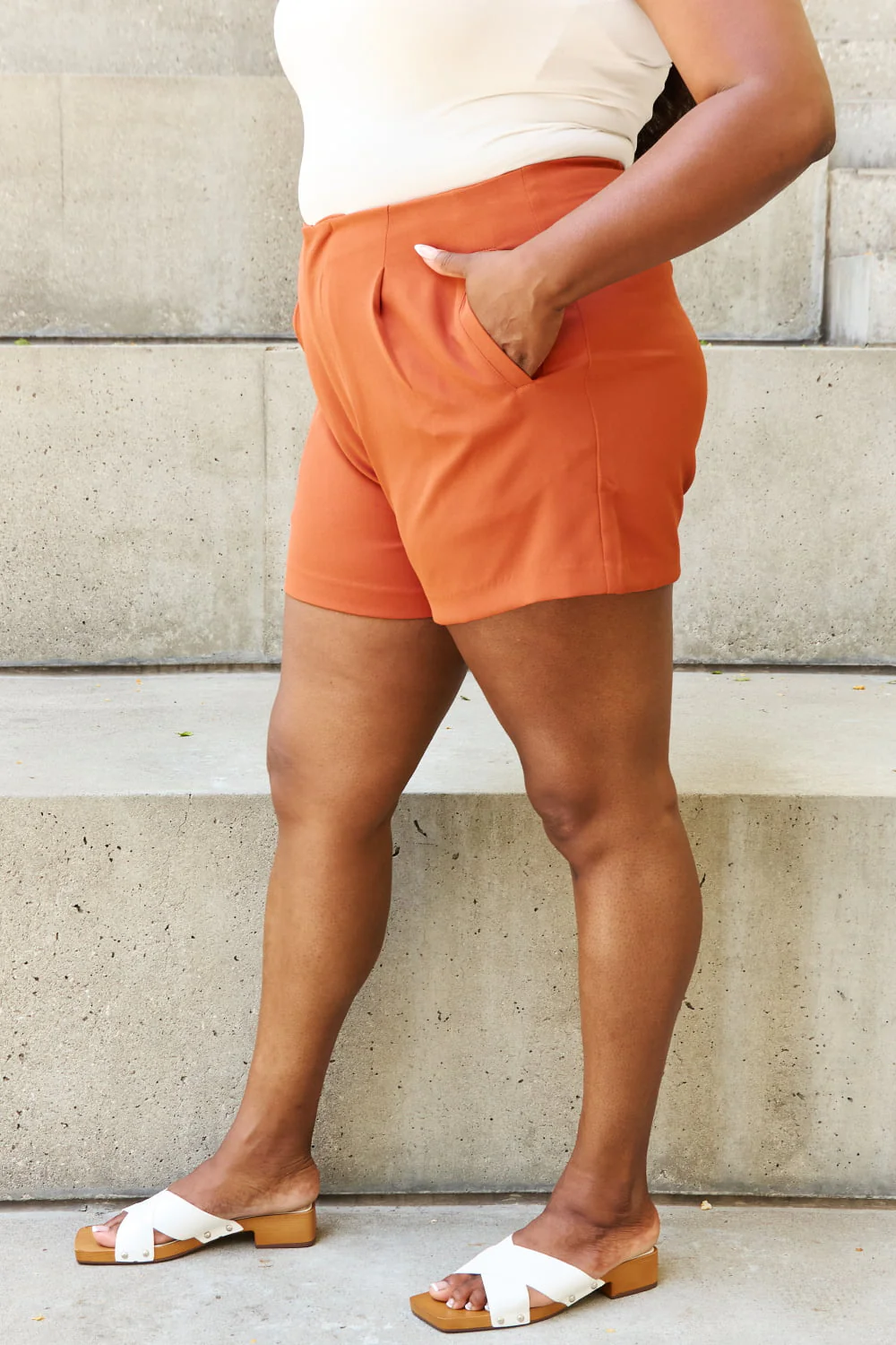And The Why Every Little Thing Full Size Pleated High Waisted Shorts in Ochre - Image 6