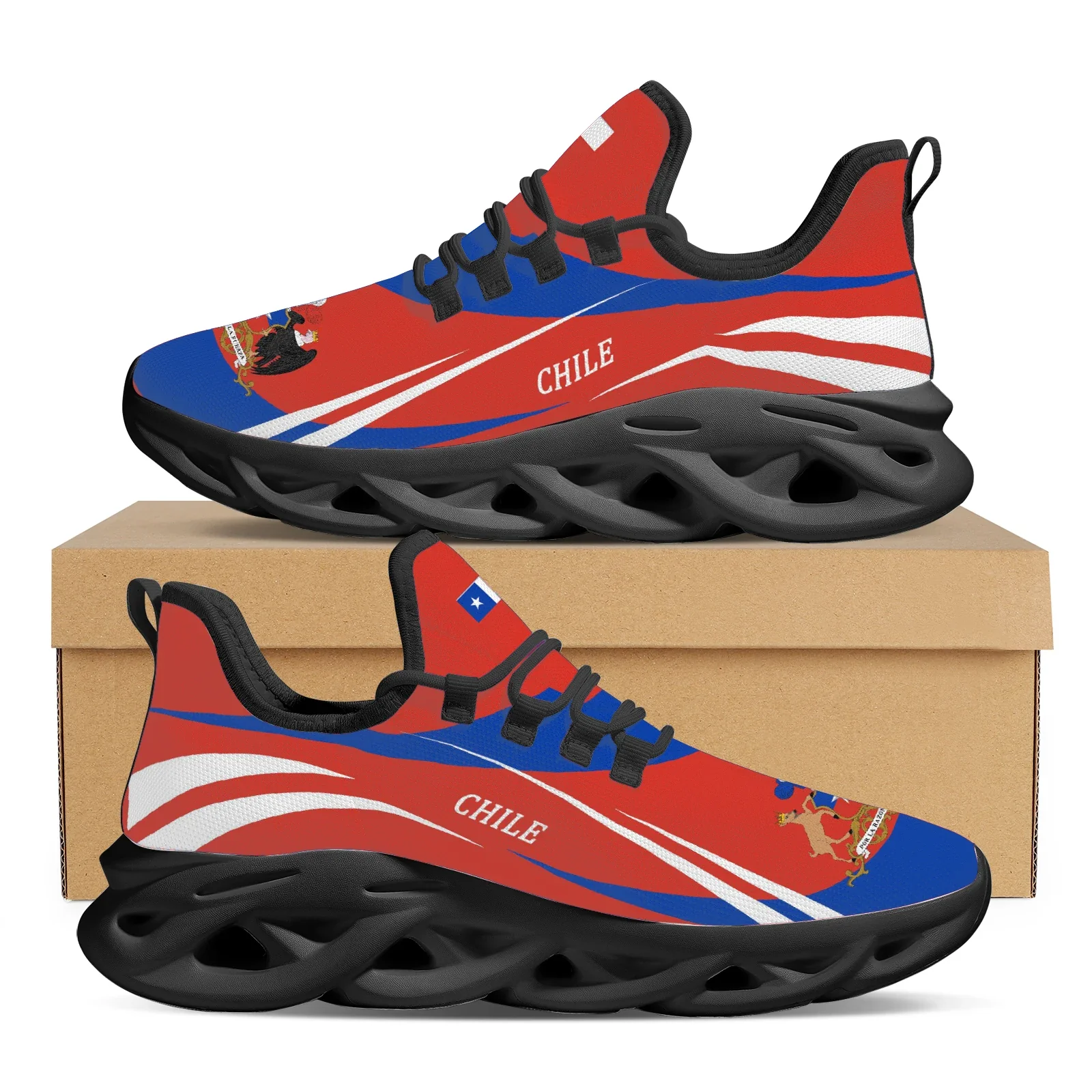Andean Deer Vulture National Emblem Print Sneakers Chilean Flag Design Lace-Up Flat Shoes Student Casual Platform Mesh Shoes