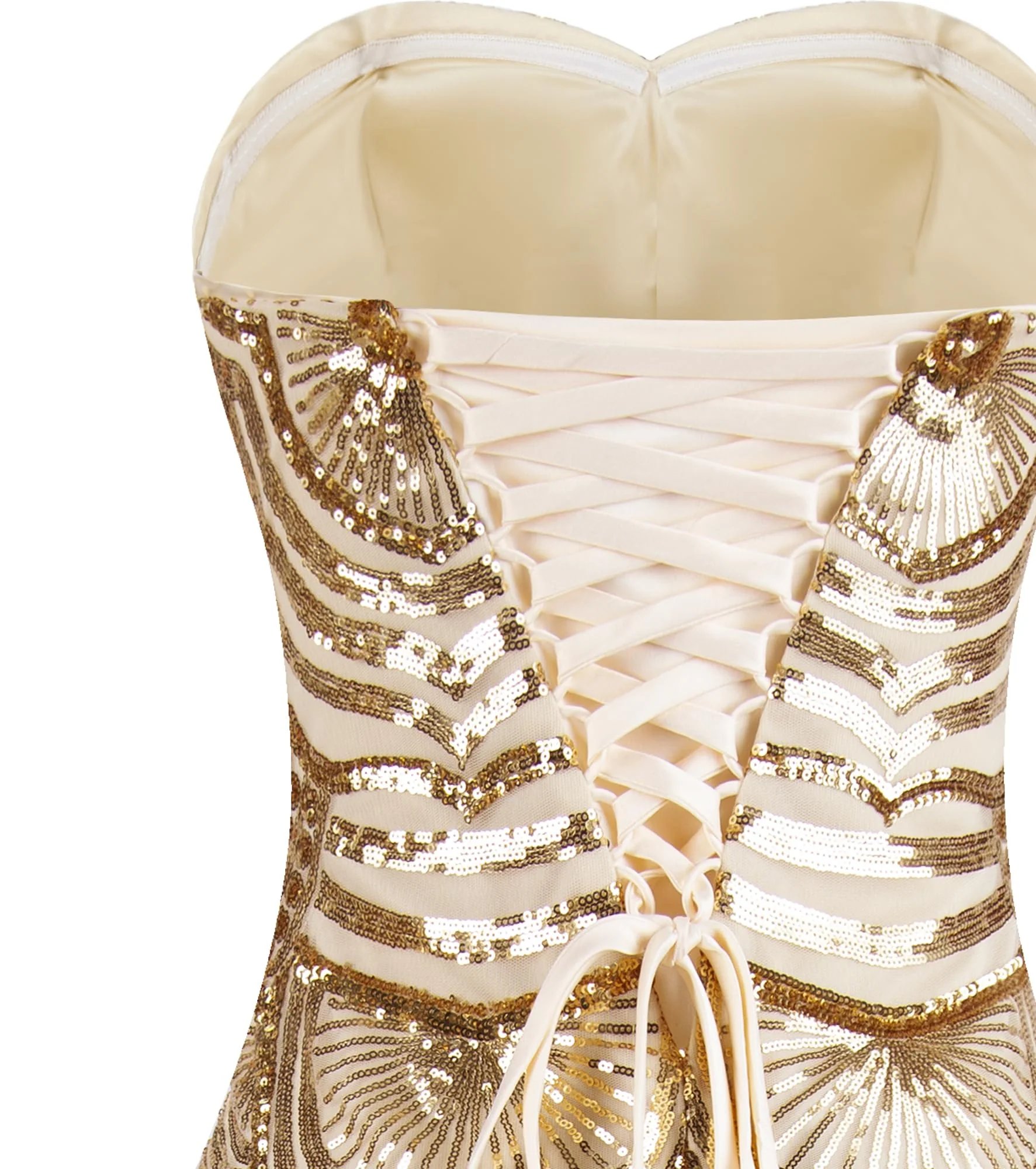Angel-fashions Women's Champagne Sequin Strapless Sweetheart Mesh Lace up Banquet Dress X-Large - Image 2