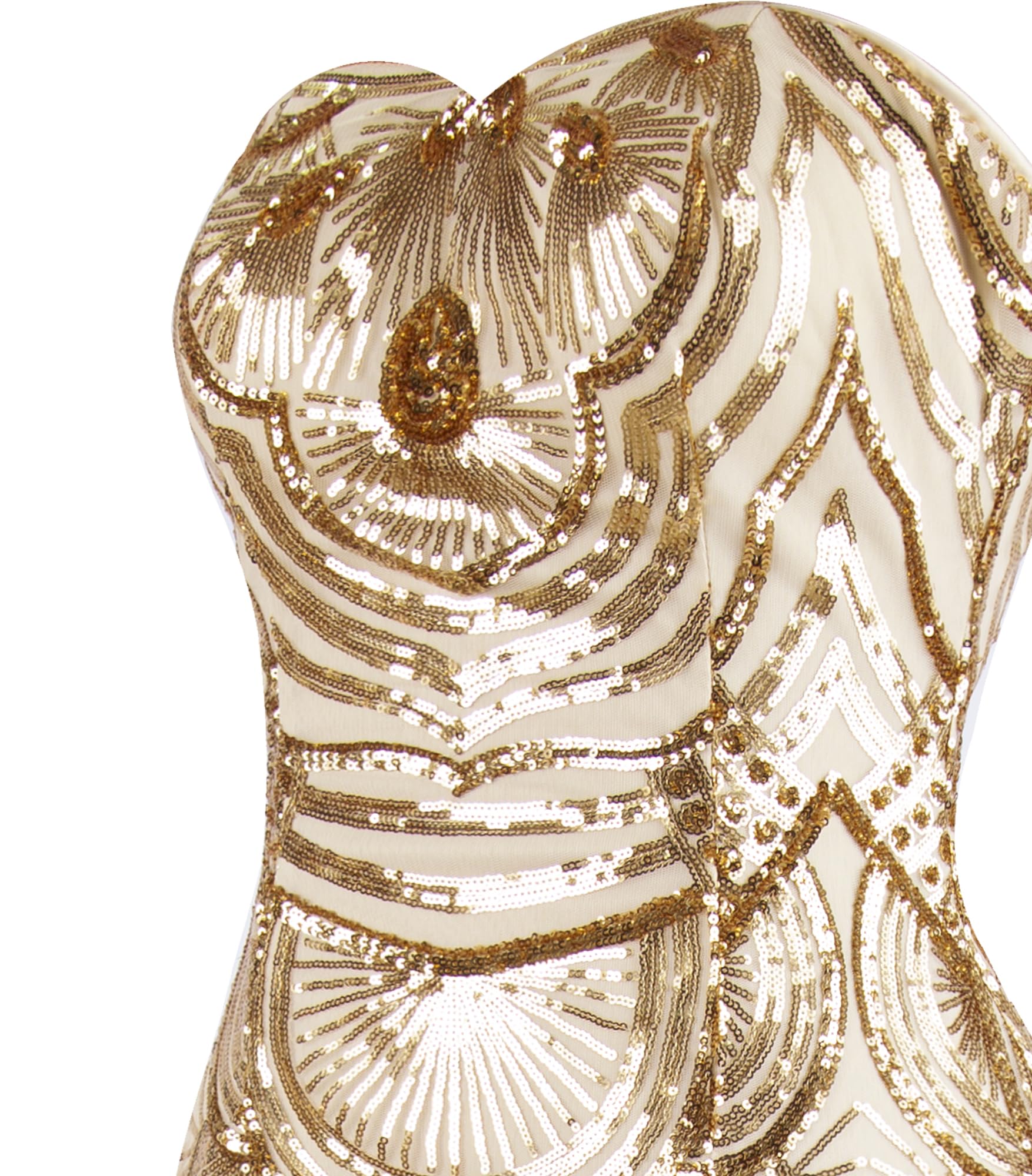 Angel-fashions Women's Champagne Sequin Strapless Sweetheart Mesh Lace up Banquet Dress X-Large - Image 3