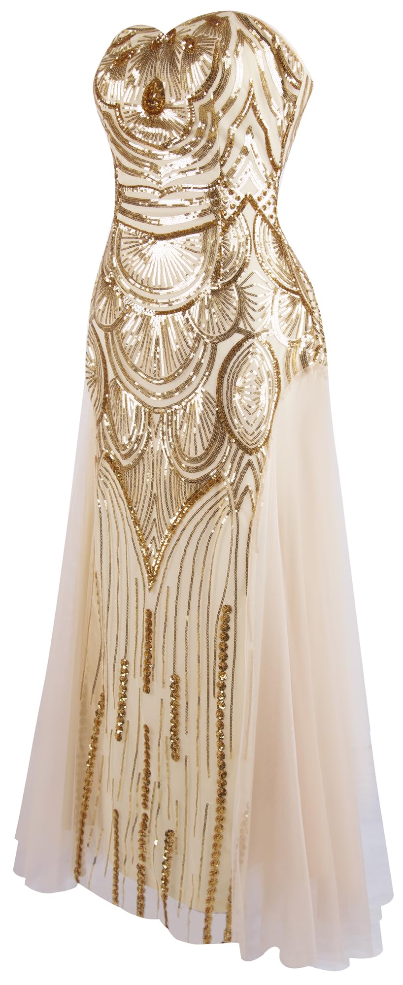 Angel-fashions Women's Champagne Sequin Strapless Sweetheart Mesh Lace up Banquet Dress X-Large - Image 6