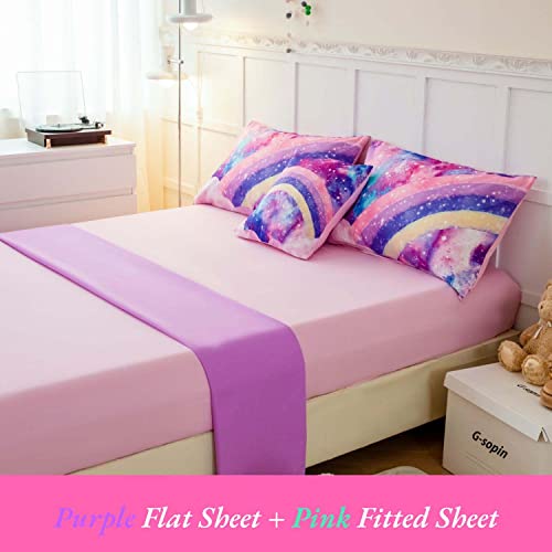ANGIYUIN 6 Pcs Tie Dye Pink Twin Comforter Set for Girls, 3D Rainbow Galaxy Gradient Themed Bed in A Bag, Pastle Nebula Kids Bedding Set with Sheets, Comforter and Pillowcases for All Season - Image 3