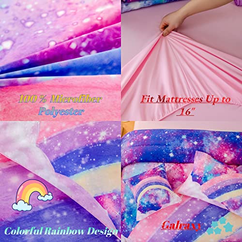 ANGIYUIN 6 Pcs Tie Dye Pink Twin Comforter Set for Girls, 3D Rainbow Galaxy Gradient Themed Bed in A Bag, Pastle Nebula Kids Bedding Set with Sheets, Comforter and Pillowcases for All Season - Image 4