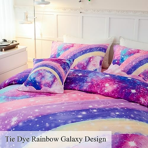 ANGIYUIN 6 Pcs Tie Dye Pink Twin Comforter Set for Girls, 3D Rainbow Galaxy Gradient Themed Bed in A Bag, Pastle Nebula Kids Bedding Set with Sheets, Comforter and Pillowcases for All Season - Image 5