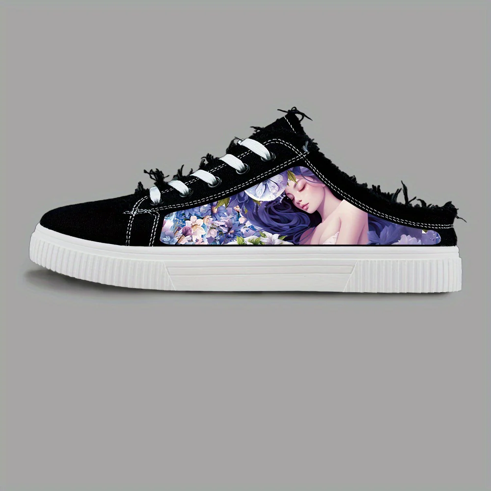 Anime Pattern Men's Low Top Mule Shoes, Comfy Non Slip Lace Up Rubber Sole Canvas Sneakers, Men's Footwear - Image 15