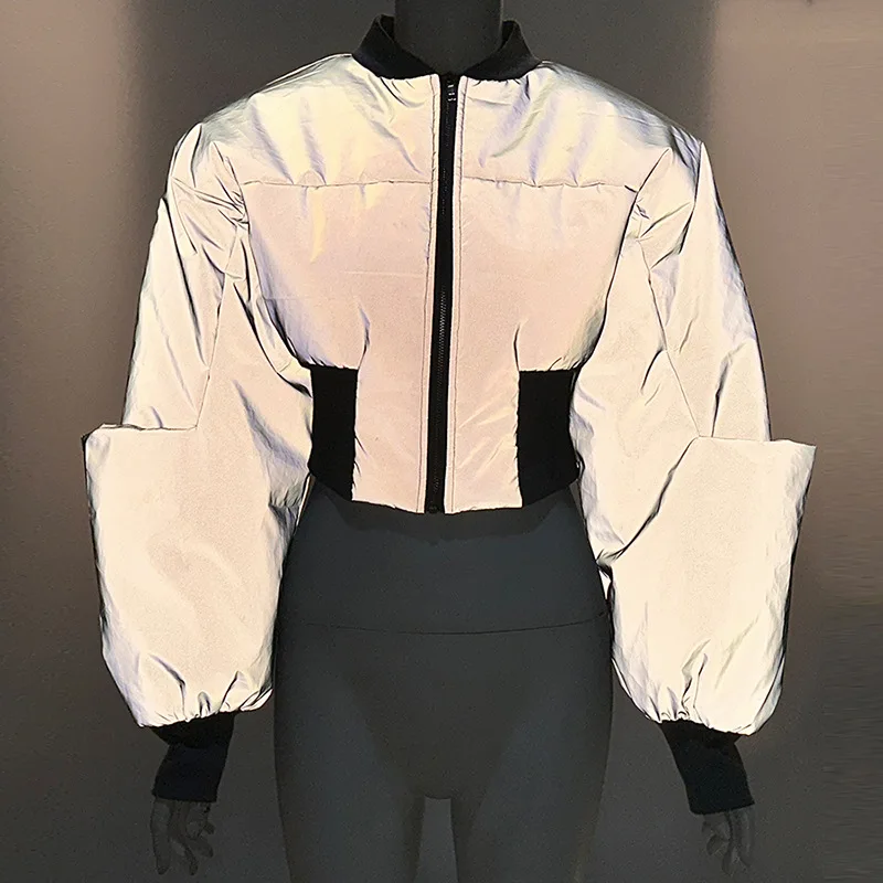 ANJAMANOR Reflective Puffer Jackets Women Winter Coats 2023 Fashion Streetwear Grey Black Bubble Coat Woman Outerwear D48-FE50 - Image 6