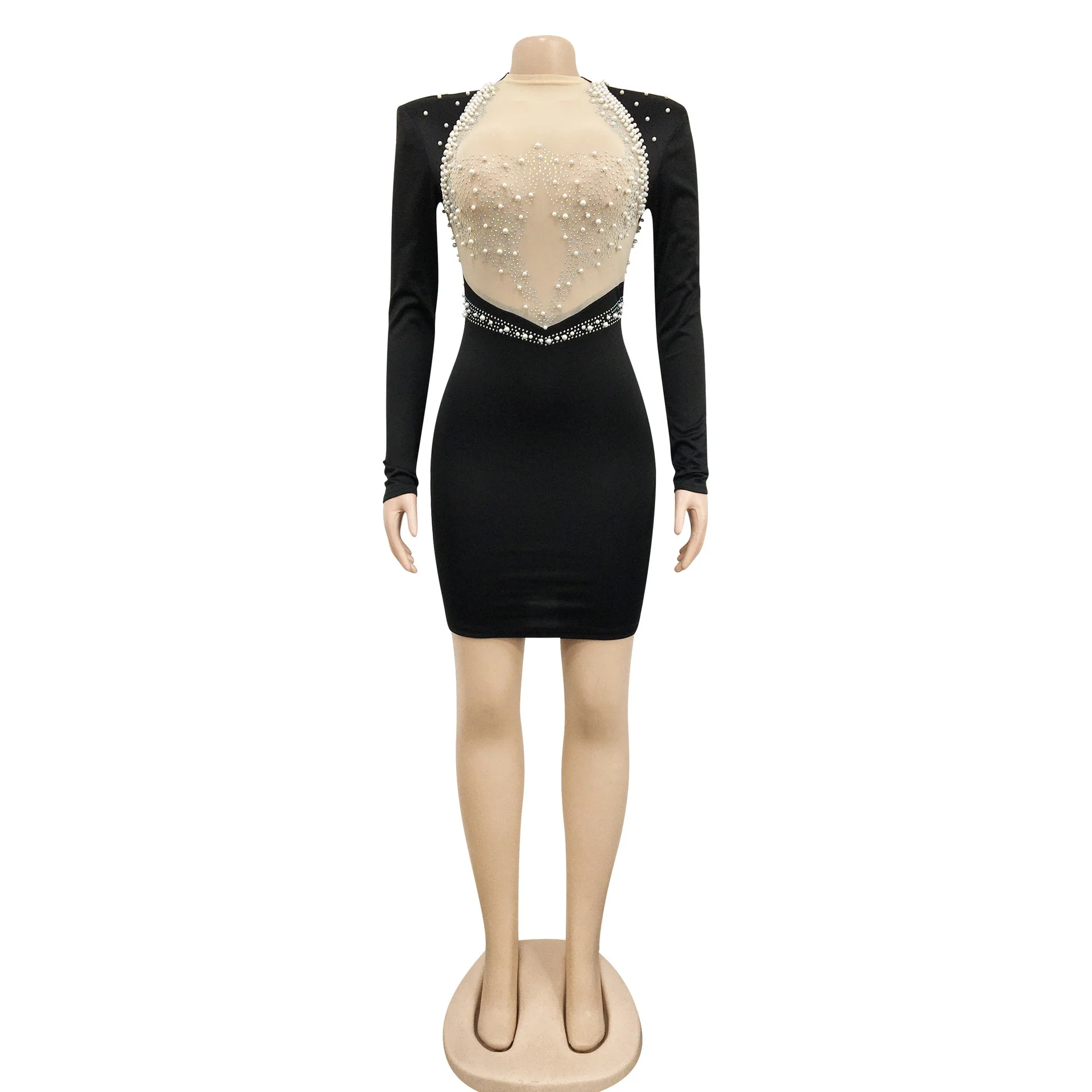 Sexy Rhinestone Pearl Mesh Glam Dresses Sexy Evening Party Wear Women Clothing - Image 9