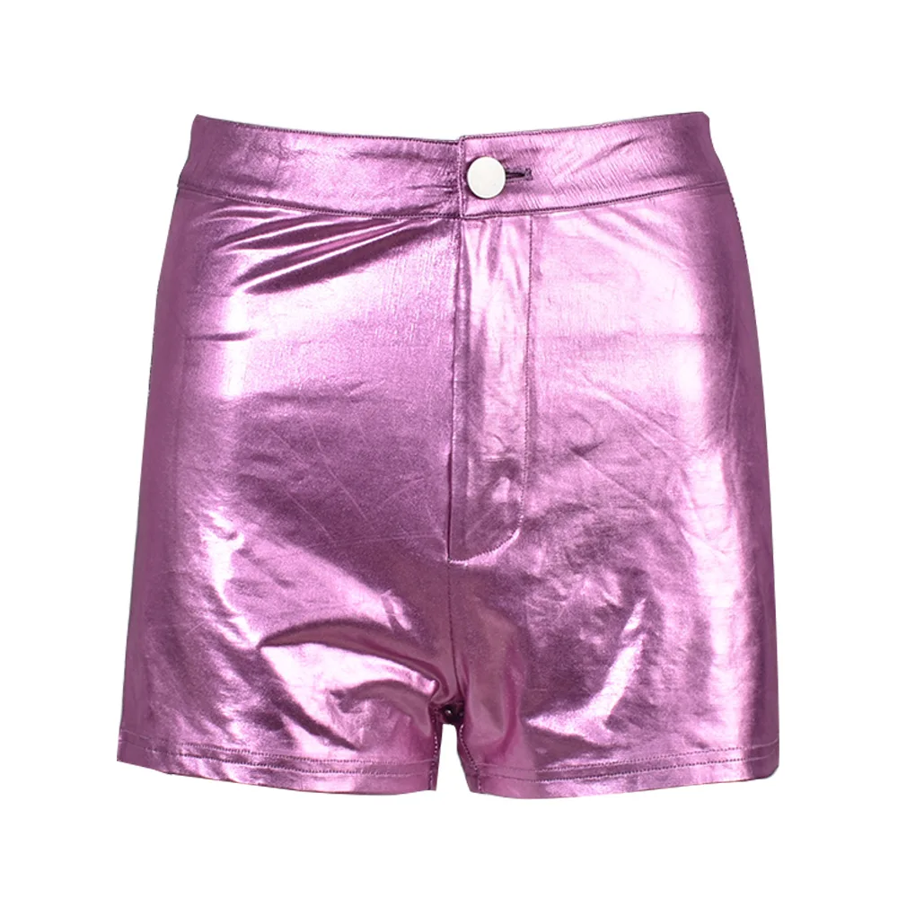 ANJAMANOR Sexy Hot Pink Metallic PU Leather Shorts Streetwear Fashion Clothes High Waist Shorts for Women Free Shipping D82-CD13 - Image 2