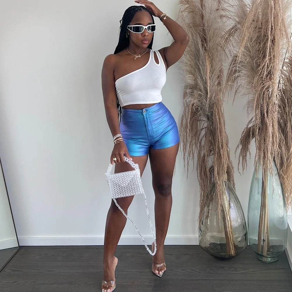 ANJAMANOR Sexy Hot Pink Metallic PU Leather Shorts Streetwear Fashion Clothes High Waist Shorts for Women Free Shipping D82-CD13 - Image 3