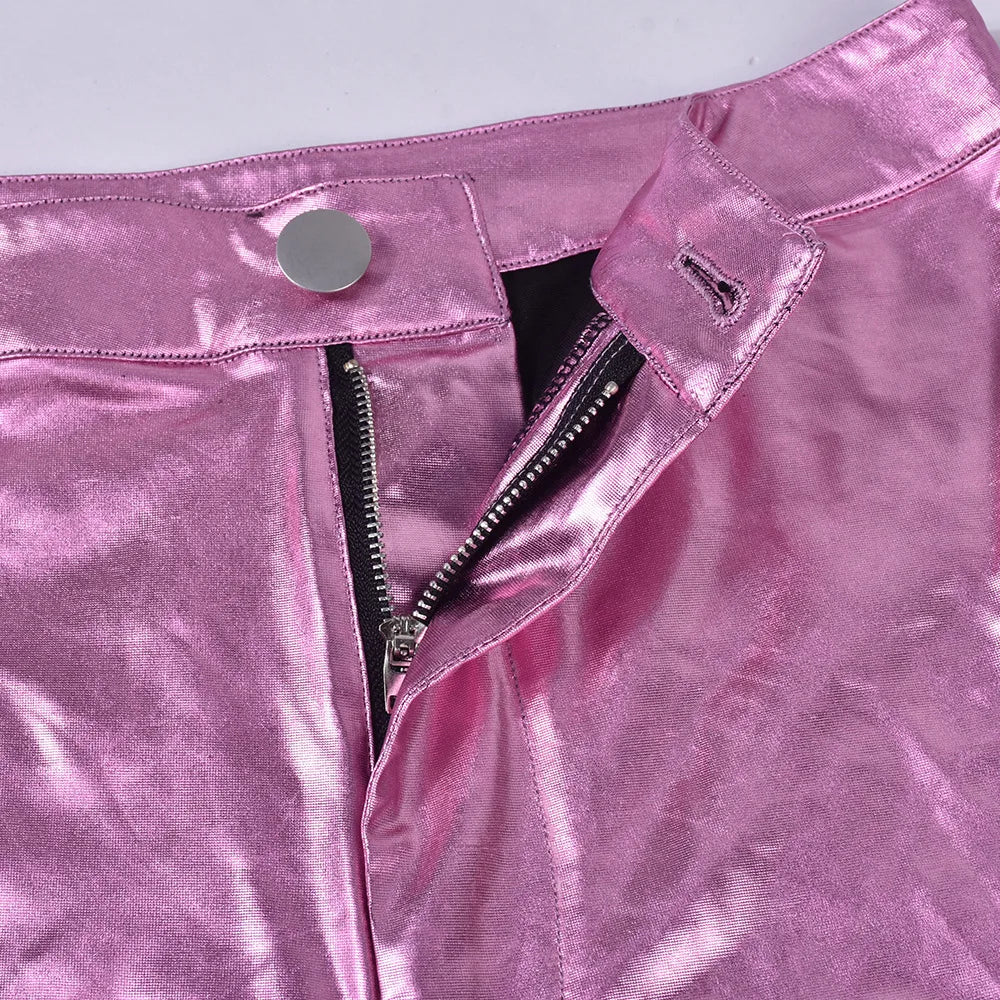 ANJAMANOR Sexy Hot Pink Metallic PU Leather Shorts Streetwear Fashion Clothes High Waist Shorts for Women Free Shipping D82-CD13 - Image 4