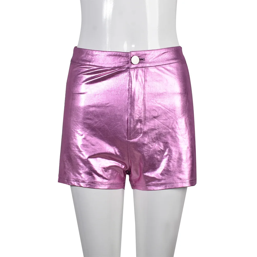 ANJAMANOR Sexy Hot Pink Metallic PU Leather Shorts Streetwear Fashion Clothes High Waist Shorts for Women Free Shipping D82-CD13 - Image 7