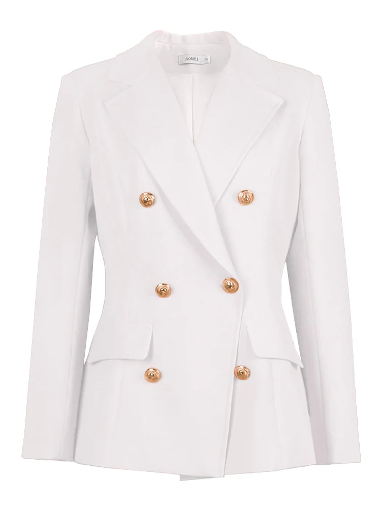 AOMEI Elegant Women Blazer Sets Buttons White Wide Leg Pant Suits Autumn Fashion Casual Professional Office Business Outfits New - Image 12