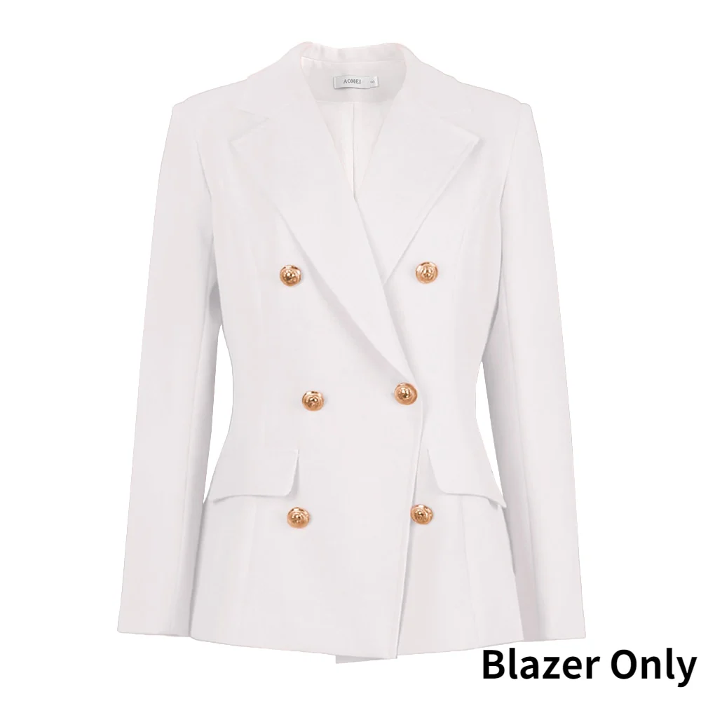 AOMEI Elegant Women Blazer Sets Buttons White Wide Leg Pant Suits Autumn Fashion Casual Professional Office Business Outfits New - Image 3