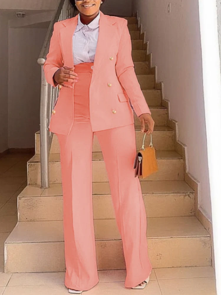 AOMEI Elegant Women Blazer Sets Buttons White Wide Leg Pant Suits Autumn Fashion Casual Professional Office Business Outfits New - Image 9