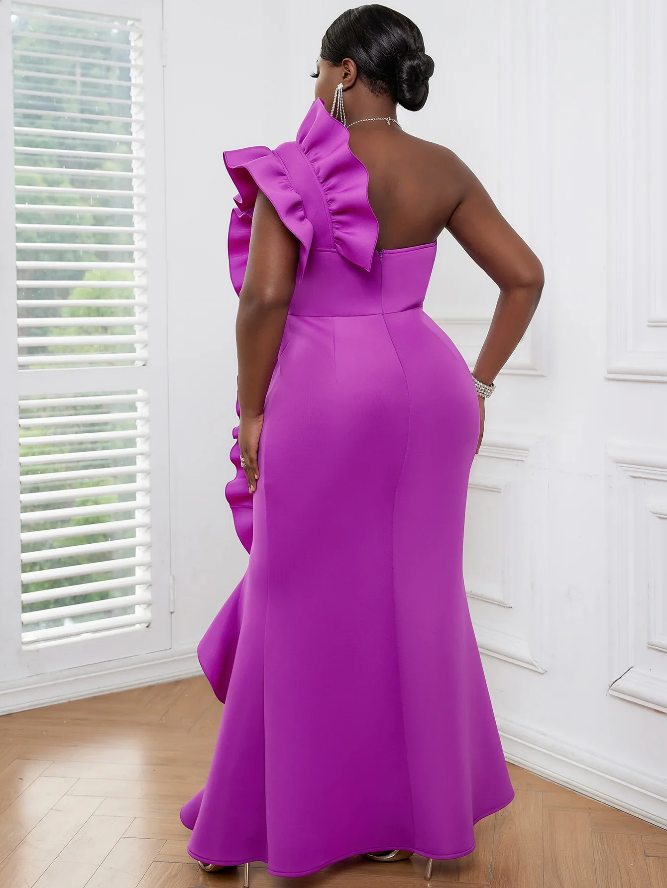 AOMEI Formal Occasion Dresses Women Party One Shoulder Backless Purple Long Ruffle Bodycon Fishtail Event Birthday Gowns African - Image 4