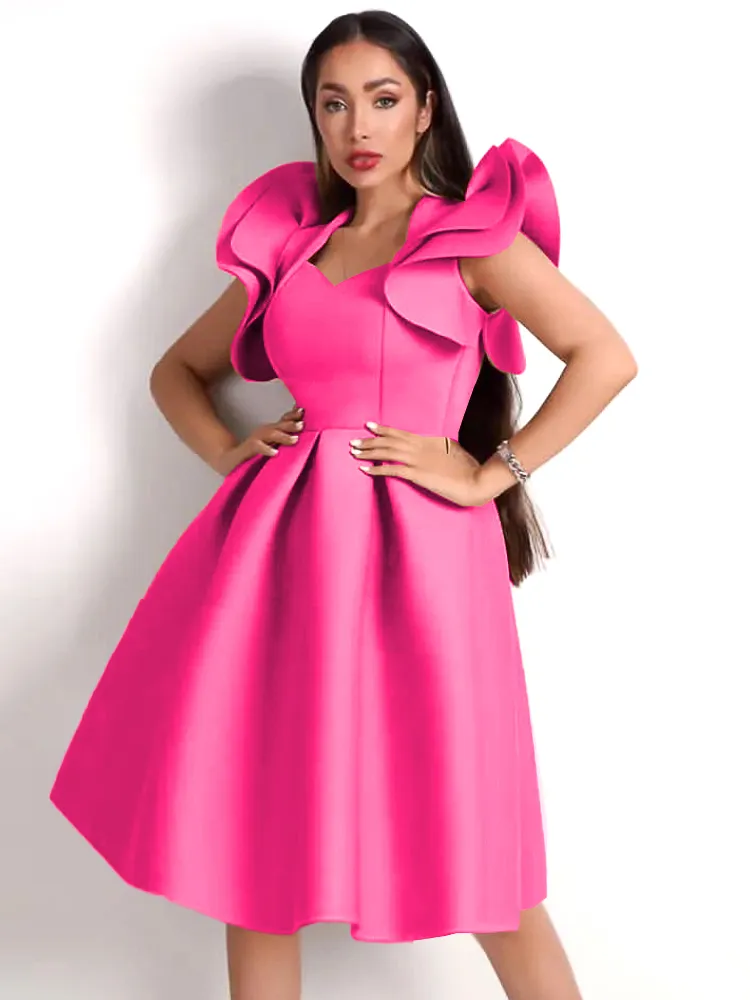 AOMEI Women Short Party Dresses Sweetheart Flying Sleeve Cute Girls A Line Flowy Swing Dress Birthday Events Wear Wedding Guest - Image 2