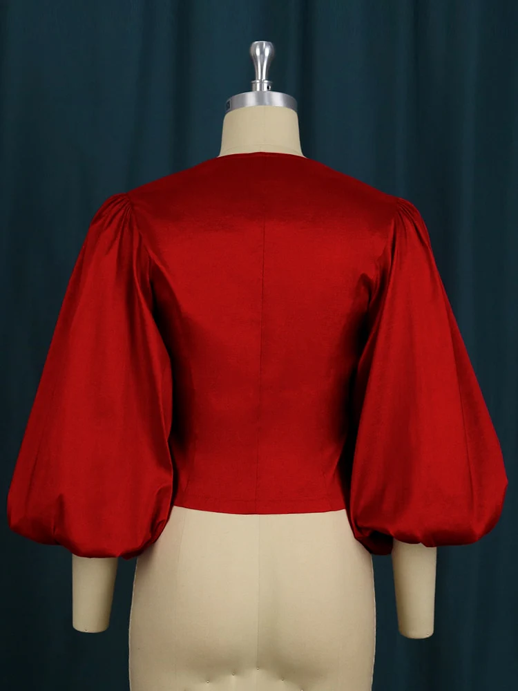 AOMEI Women Tops Blouse Long Lantern Sleeves Double Buttons V Neck Shiny Glitter Party Classy Ladies Autumn Christmas 2023 New - Image 10