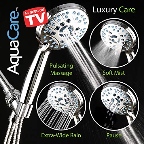 AquaCare High Pressure 8-mode Handheld Shower Head - Anti-clog Nozzles, Built-in Power Wash to Clean Tub, Tile & Pets, Extra Long 6 ft. Stainless Steel Hose, Wall & Overhead Brackets - Image 4