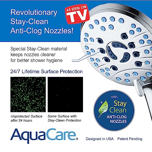 AquaCare High Pressure 8-mode Handheld Shower Head - Anti-clog Nozzles, Built-in Power Wash to Clean Tub, Tile & Pets, Extra Long 6 ft. Stainless Steel Hose, Wall & Overhead Brackets - Image 7