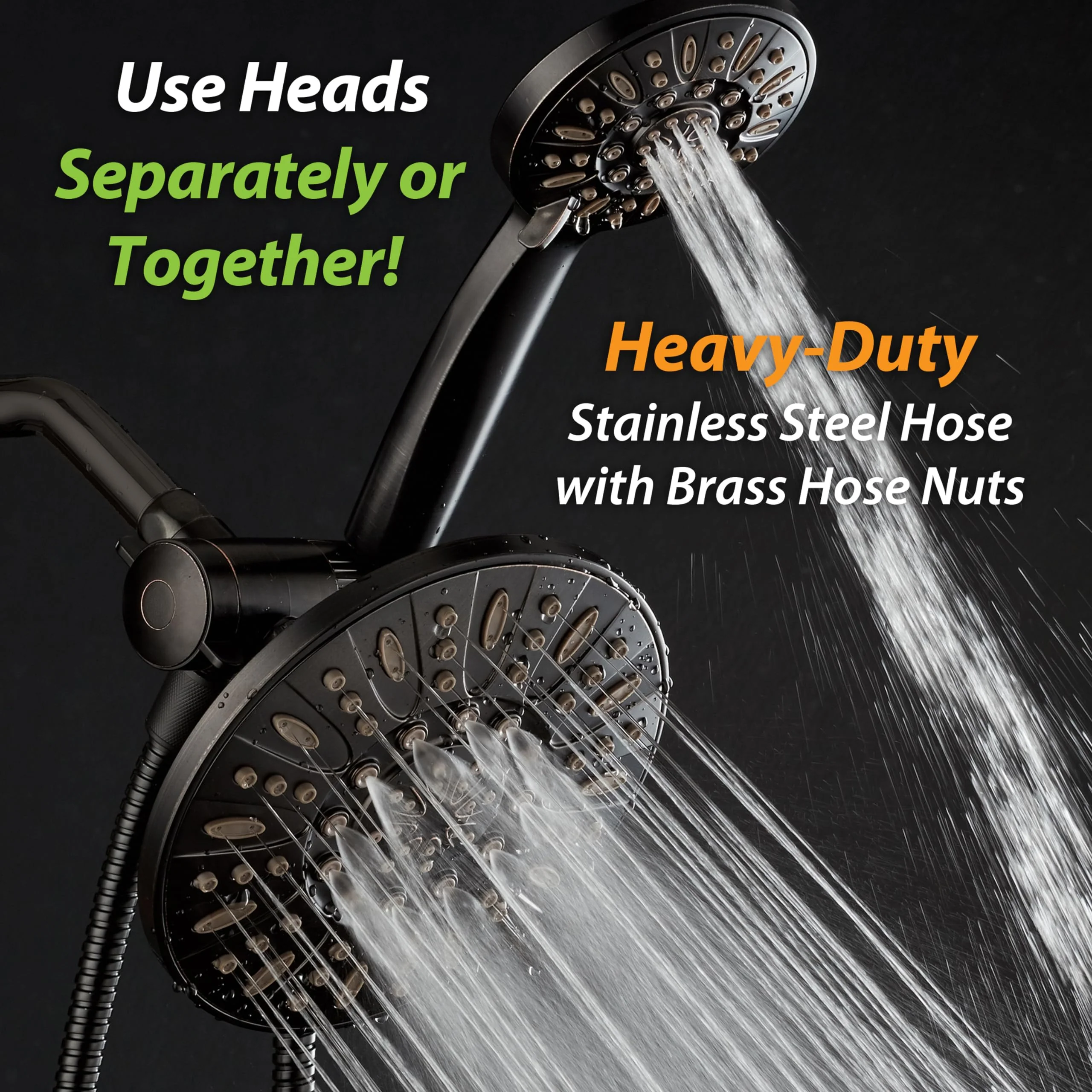 AquaDance 7" Premium High Pressure 3-Way Rainfall Combo with Stainless Steel Hose – Enjoy Luxurious 6-setting Rain Shower Head and Hand Held Shower Separately or Together – Oil Rubbed Bronze Finish - Image 3