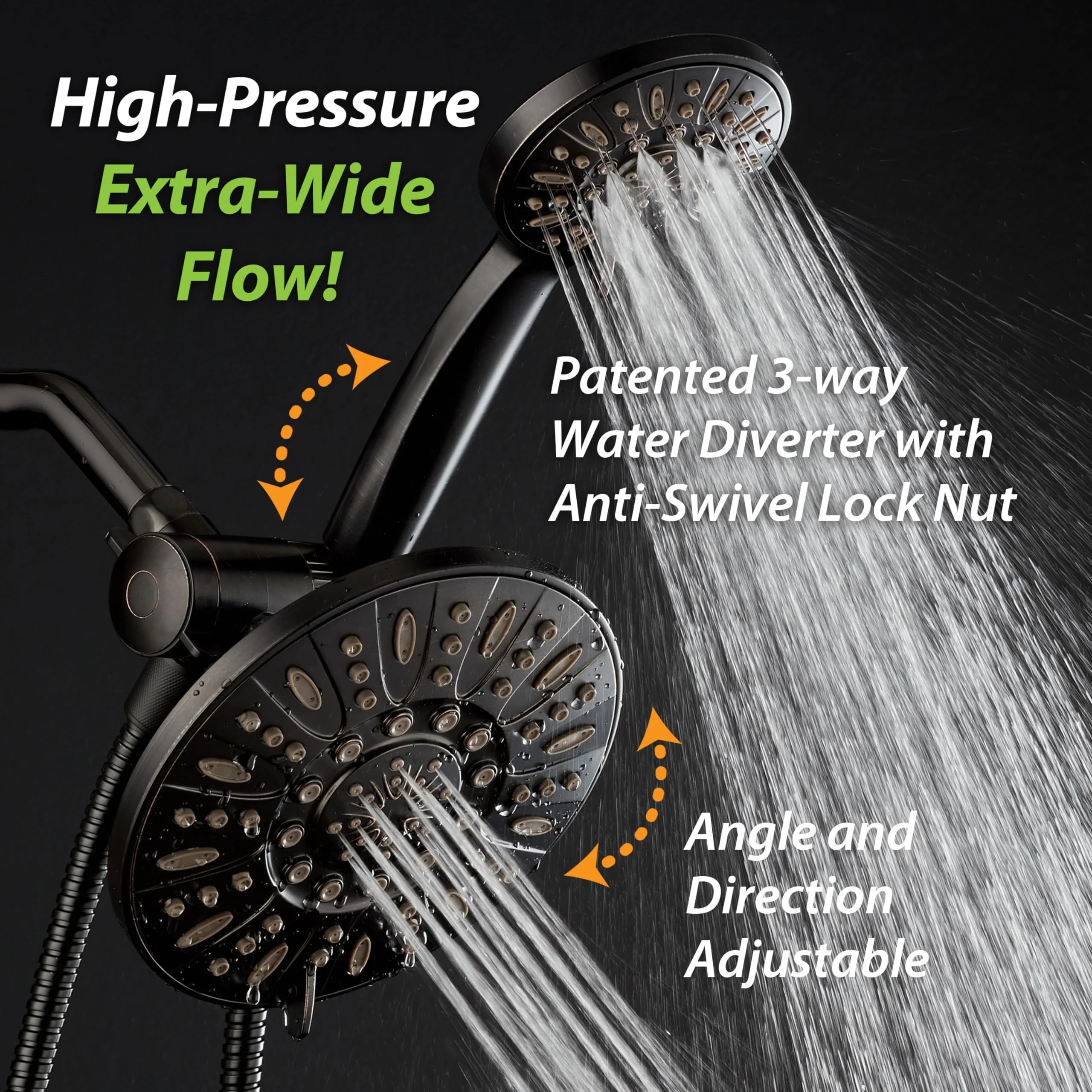 AquaDance 7" Premium High Pressure 3-Way Rainfall Combo with Stainless Steel Hose – Enjoy Luxurious 6-setting Rain Shower Head and Hand Held Shower Separately or Together – Oil Rubbed Bronze Finish - Image 4