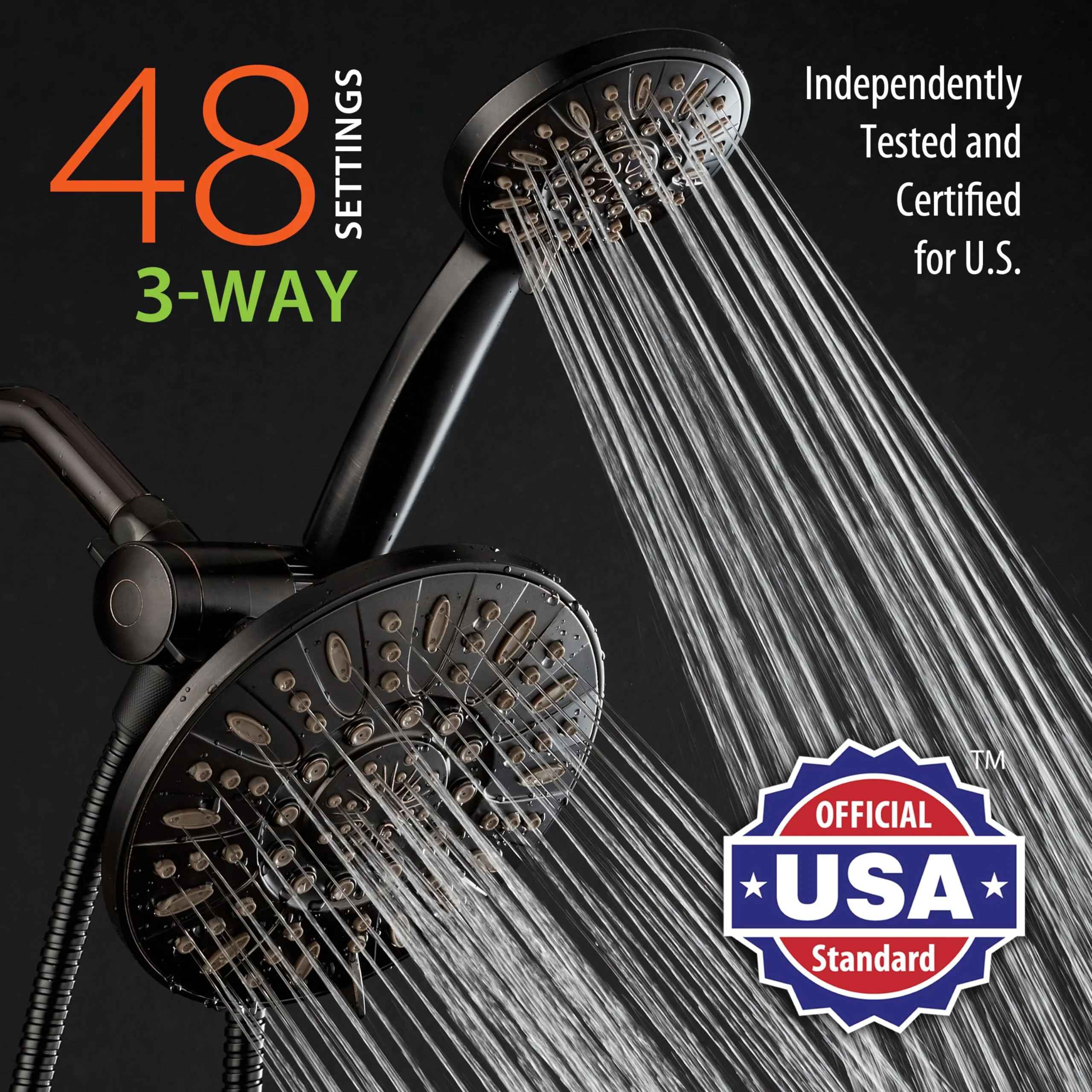 AquaDance 7" Premium High Pressure 3-Way Rainfall Combo with Stainless Steel Hose – Enjoy Luxurious 6-setting Rain Shower Head and Hand Held Shower Separately or Together – Oil Rubbed Bronze Finish - Image 6