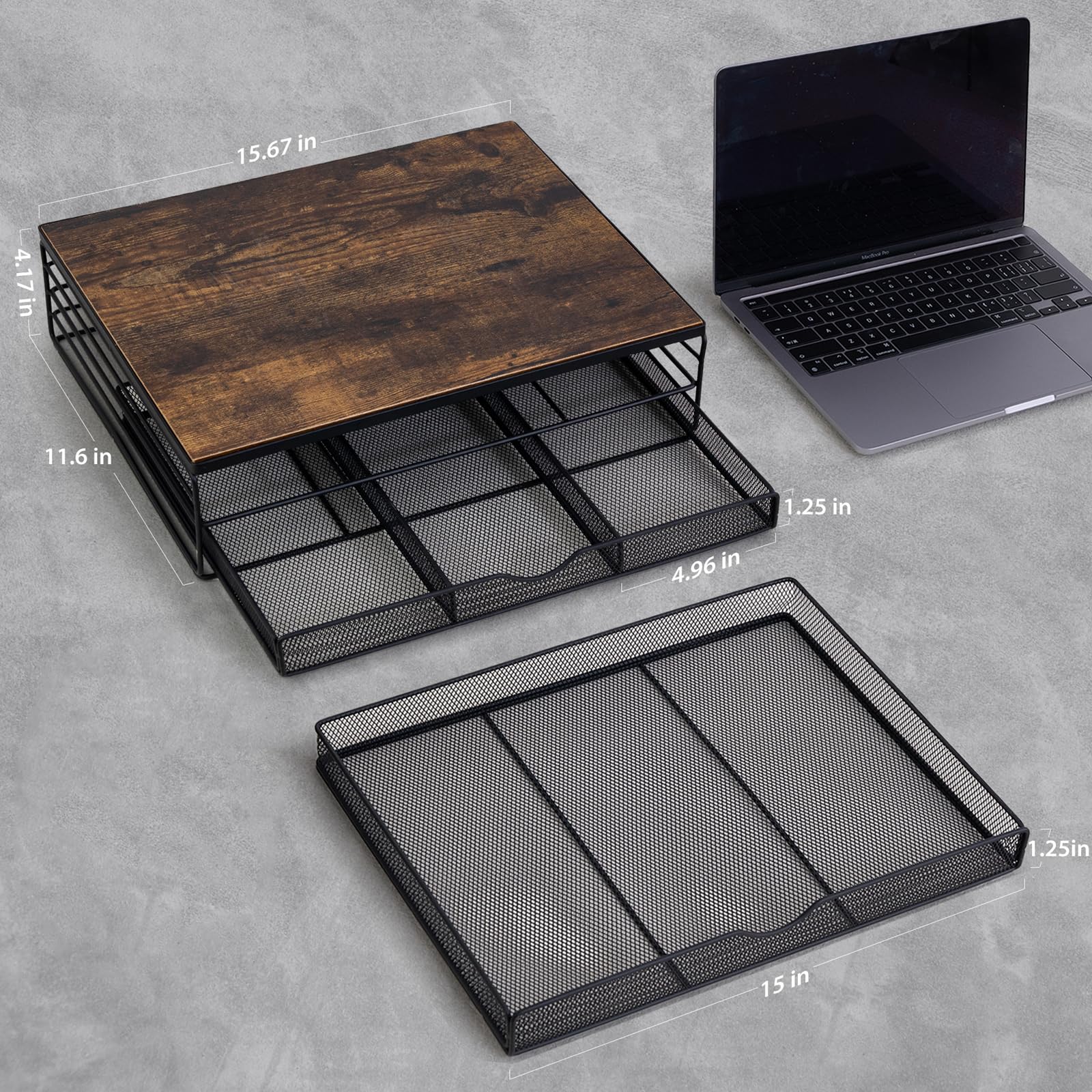 ARCOBIS Wood Monitor Riser with Drawers, Mesh Metal Computer Monitor Stand Riser with Storage for Desk, Max Load Capacity 40LB, 2 Drawers, Rustic Brown - Image 5