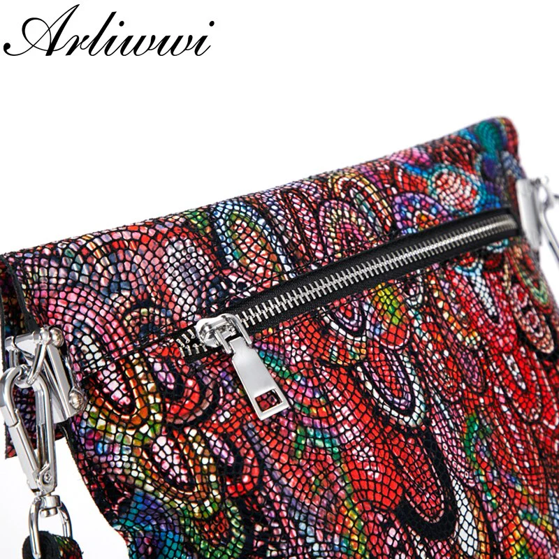 Arliwwi 100% Real Leather Roomy Messenger Bags Shiny Coating Suede Cowhide Small Crossbody Handbags For Women - Image 4