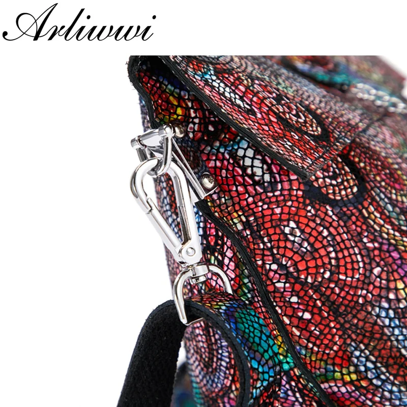 Arliwwi 100% Real Leather Roomy Messenger Bags Shiny Coating Suede Cowhide Small Crossbody Handbags For Women - Image 5