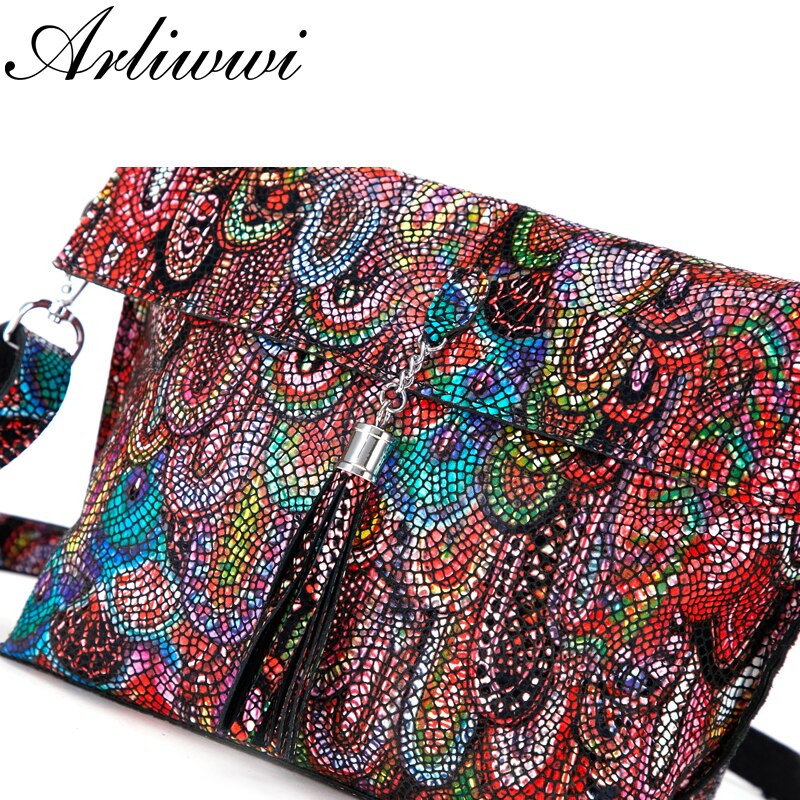 Arliwwi 100% Real Leather Roomy Messenger Bags Shiny Coating Suede Cowhide Small Crossbody Handbags For Women - Image 6