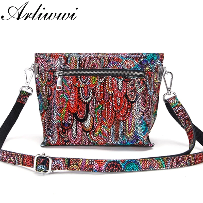 Arliwwi 100% Real Leather Roomy Messenger Bags Shiny Coating Suede Cowhide Small Crossbody Handbags For Women - Image 7