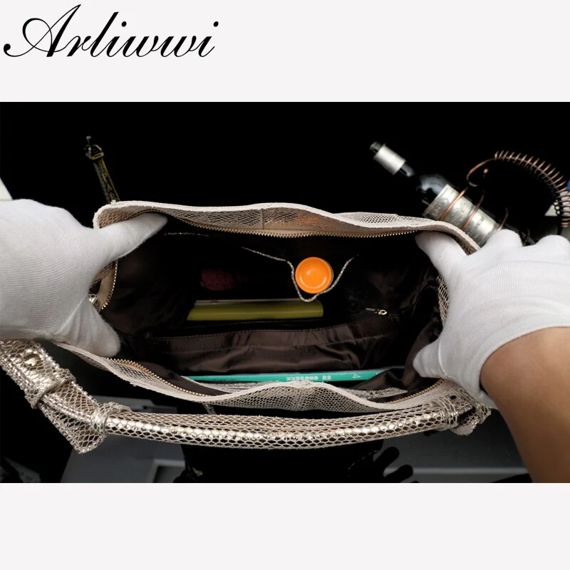 Arliwwi 100% Real Leather Shiny Gold Woman's Shoulder Bags Large Capacity Soft Suede Cowhide Genuine Leather Handbags - Image 5