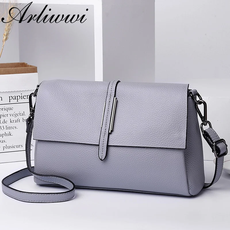 Arliwwi-Bolsos de Mensajero de piel de vaca auténtica para mujer, bolsos de hombro funcionales de cuero de vaca genuino suave, nuevo diseñador