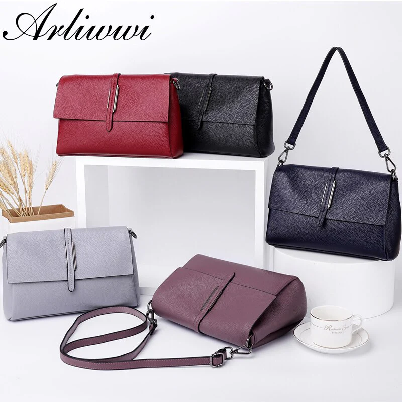 Arliwwi-Bolsos de Mensajero de piel de vaca auténtica para mujer, bolsos de hombro funcionales de cuero de vaca genuino suave, nuevo diseñador - Image 12