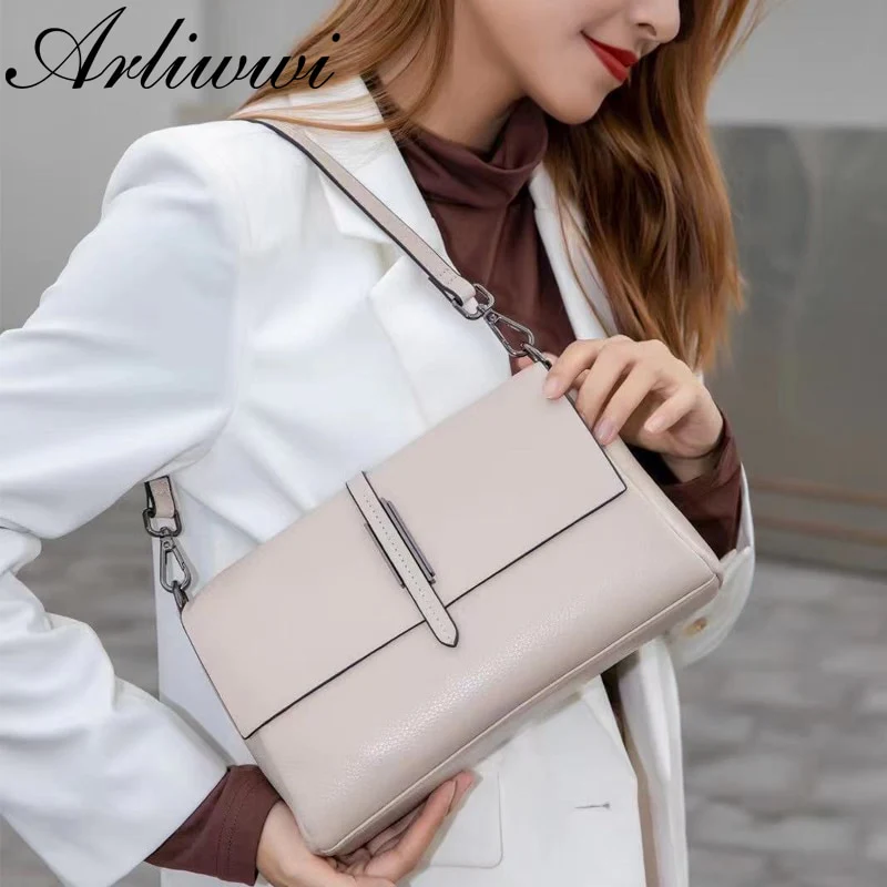 Arliwwi-Bolsos de Mensajero de piel de vaca auténtica para mujer, bolsos de hombro funcionales de cuero de vaca genuino suave, nuevo diseñador - Image 8