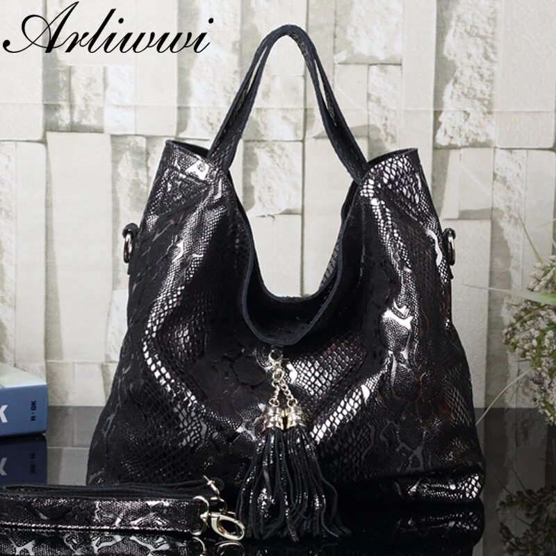 Arliwwi Brand New Quality Serpentine Grain Suede Cowhide Classical Designer Genuine Leather Handbags With Elegant Tassel GB01 - Image 7