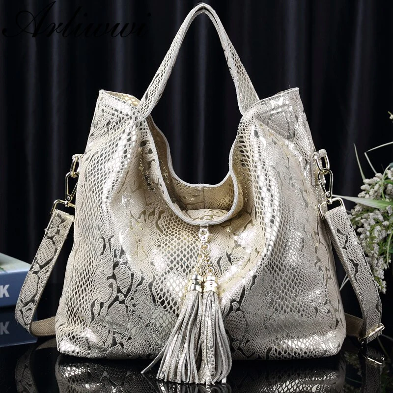 Arliwwi Brand New Quality Serpentine Grain Suede Cowhide Classical Designer Genuine Leather Handbags With Elegant Tassel GB01 - Image 9