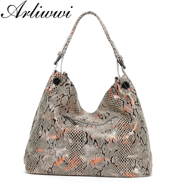 Arliwwi Female Genuine Leather Shoulder Bags New Serpentine Embossed Shiny Cross Body Real Cow Leather Handbags Women GL08 - Image 5